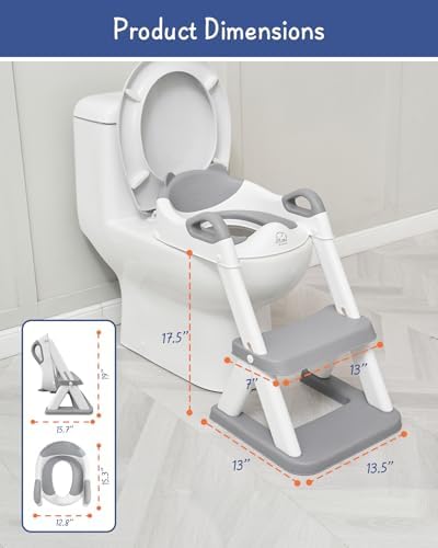 Folded Forbena kids toilet trainer chair standing neatly beside a bathroom wall