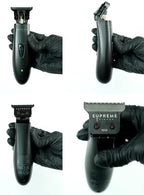 LED battery display indicator on the ergonomic handle of the cordless beard trimmer.