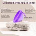 Close up of the flexible BPA free silicone material of the EcoBlossom period disc.