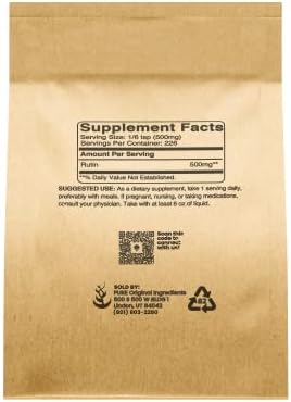 Pure Original Ingredients Rutin Powder nutritional supplement label details