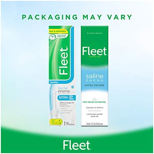 Close up of Fleet Enema packaging showing saline laxative ingredients and warnings