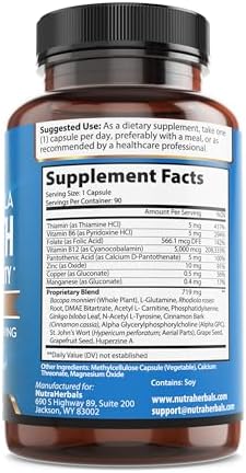 NutraHerbals neuro health ingredients and serving size panel