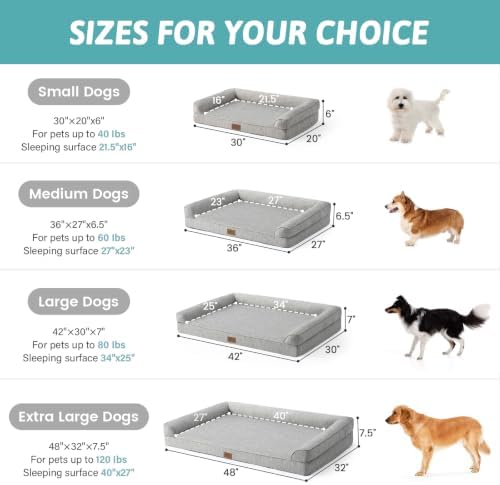 COZY KISS Cooling Dog Bed for Extra Large Dogs, 48"x32" Orthopedic Foam Sofa with Bolster Sides, Q-Max >0.4 Cooling Technology, Cool Pet Bed with Removable Washable Cover, Grey - Image 4
