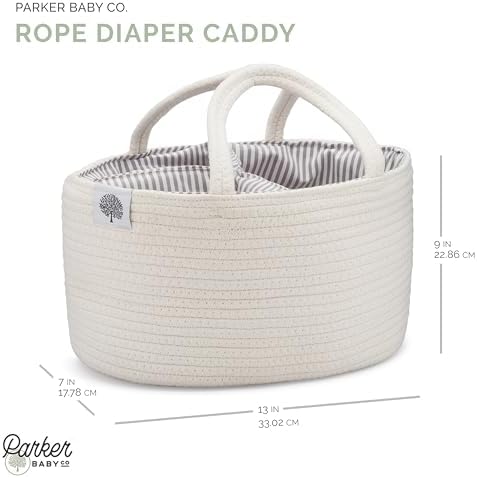 Parker Baby Co. cotton rope organizer with baby essentials inside