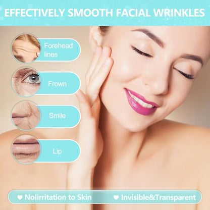 LadPemo wrinkle patches before and after smoothing effect illustration on facial skin.