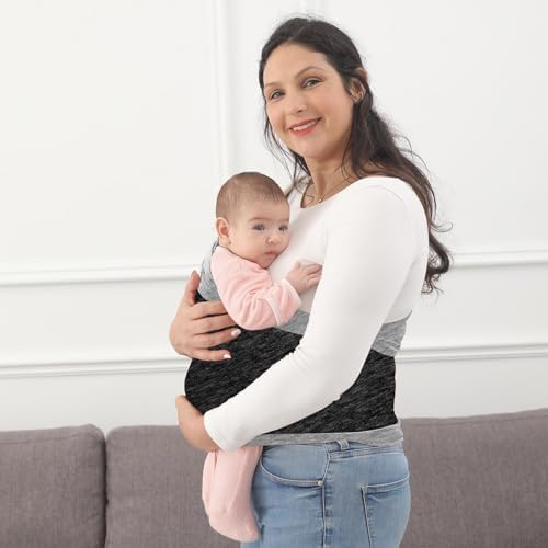 Kloovete stretchy fabric baby sling wrapped securely around caregiver for even weight distribution