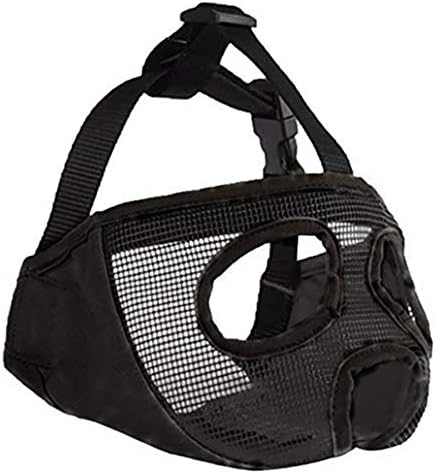 Premium short snout dog mask with eyeholes showing maximum visibility comfort