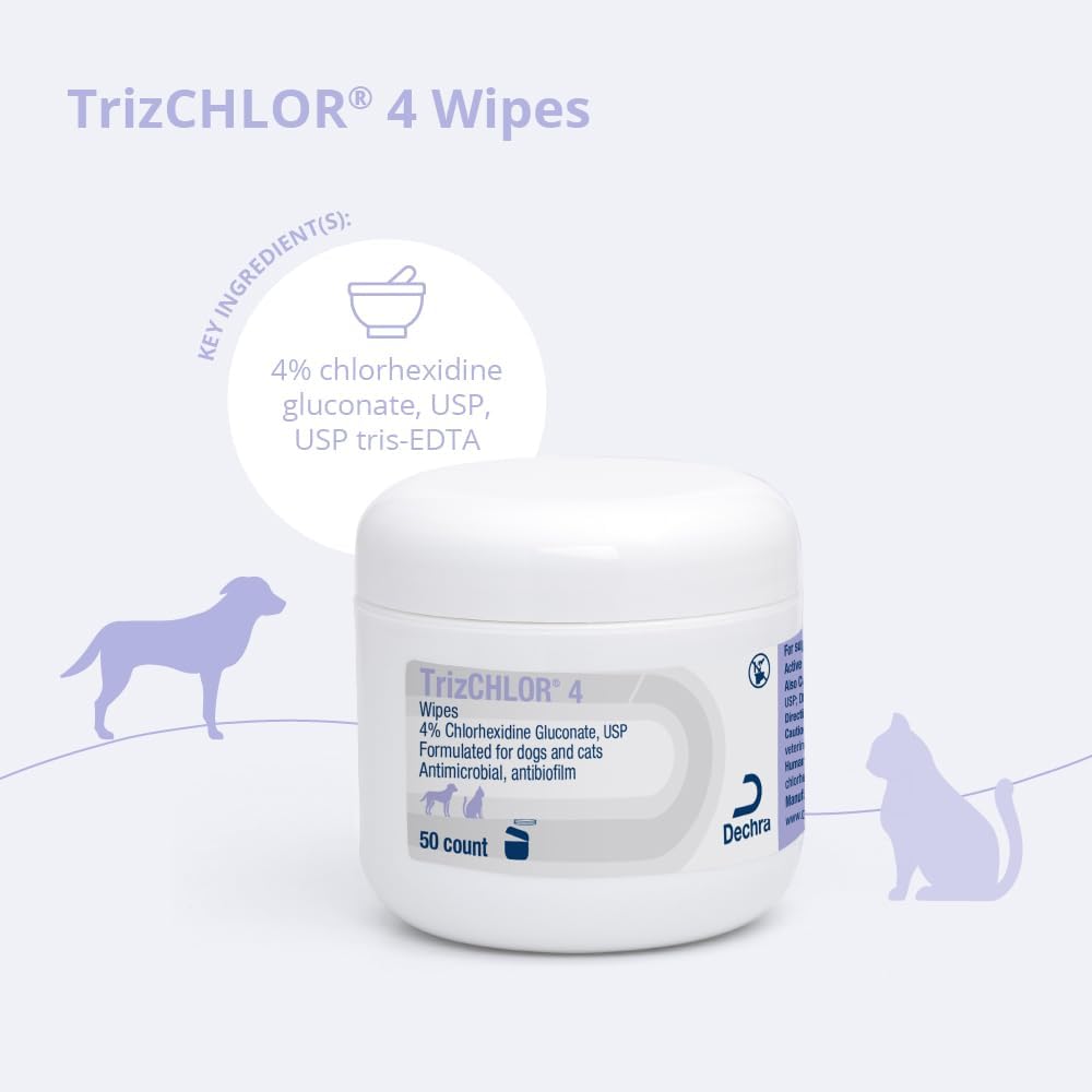 USA imported chlorhexidine wipes for pets showing product packaging details.