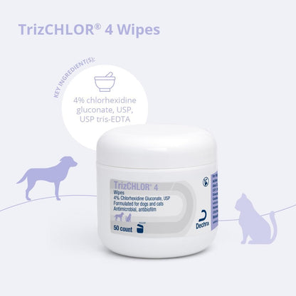 USA imported chlorhexidine wipes for pets showing product packaging details.