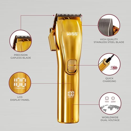 Close-up of the KISS Ultra-Cut clipper precision carbon steel gapless blade and adjustable taper lever