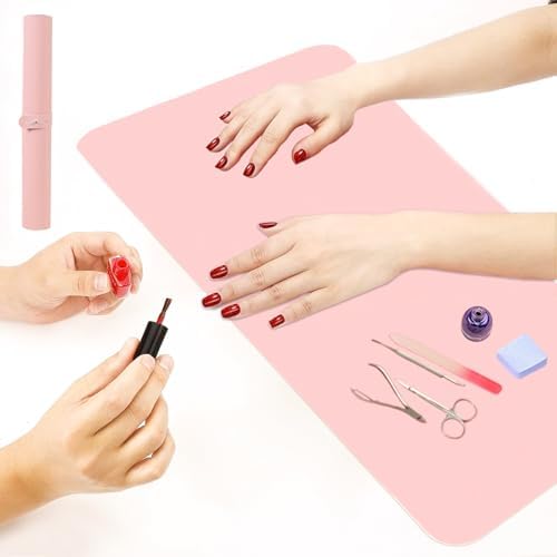 Pink manicure table pad folded for storage