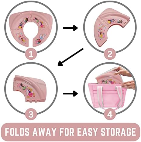 Compact pink travel potty seat packed neatly inside a family diaper bag