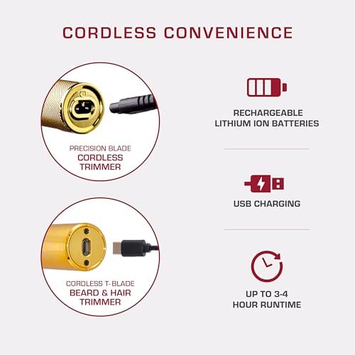 KISS cordless trimmer kit including the USB charging cable, cleaning brush, and lubricating oil.