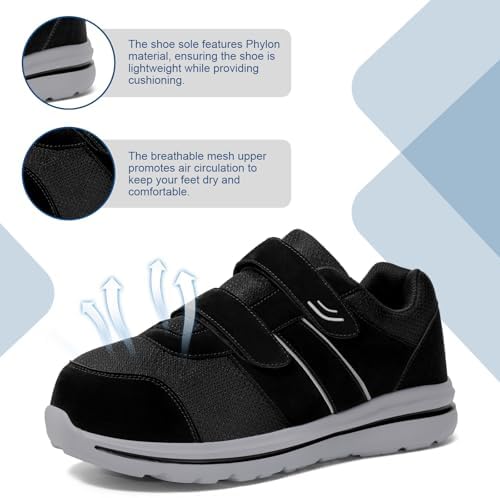 Estinko breathable mesh material detail on black diabetic sneakers