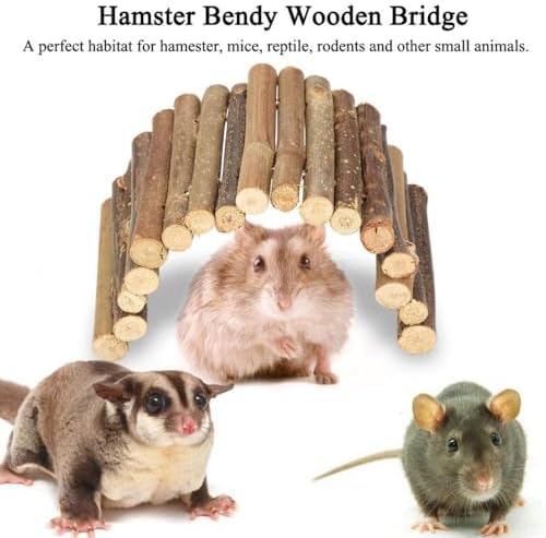 Small animals interacting with the bendable wooden hideout