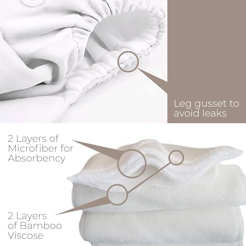 Nora's Nursery Cloth Diapers 7 Pack with 7 Inserts & 1 Wet Bag - Waterproof Cover, Washable, Reusable & One Size Adjustable Pocket Diapers for Newborns and Toddlers - Sunshine & Rainbows - Image 7