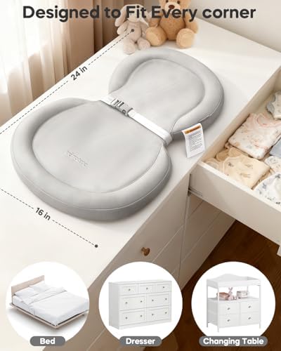 Mamatepe portable changing pad placed on a nursery dresser