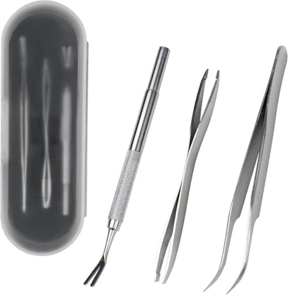 Close up of high quality stainless steel tick removal tools for pets and humans