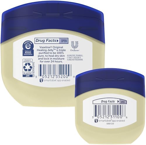 Vaseline Healing Jelly twin pack displaying the large home jar and compact travel size container