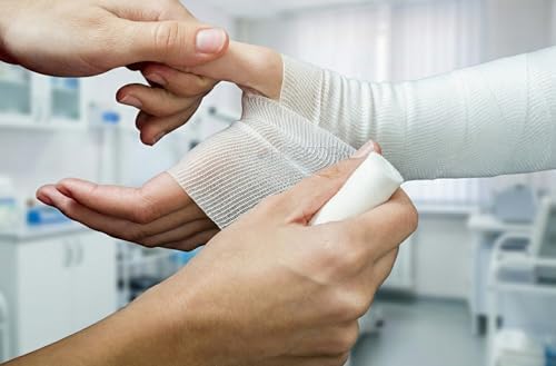 Four inch wide medical cotton blend rolled gauze showing total elasticity extension