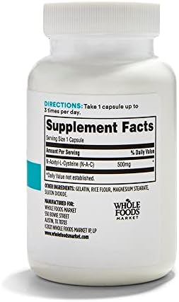Whole Foods Market NAC 100 count supplement bottle back label ingredients
