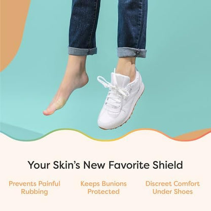 Comparison of ZenToes adhesive pads being worn inside a tennis shoe.