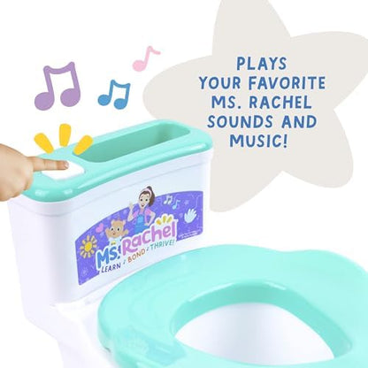 Ms. Rachel potty trainer Stage 2 seat ring on adult toilet