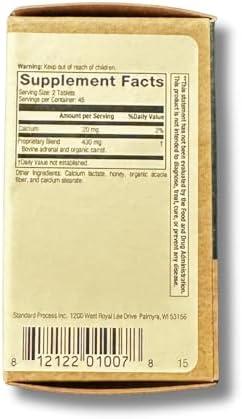 Standard Process Adrenal Desiccated dietary supplement label details and ingredients