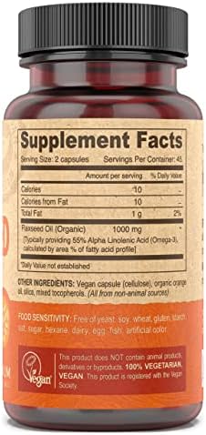 Side view of Deva Vegan Flaxseed Oil supplement bottle
