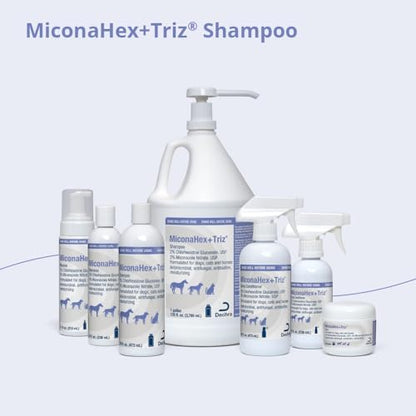 Close up of 8 Ounce MiconaHex+Triz bottle showcasing ceramides and TrizEDTA formulation.