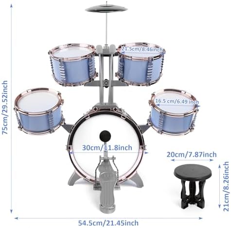 Side angle of the M SANMERSEN five piece percussion instrument kit for young boys and girls