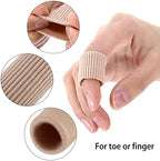 Assorted sizes of skin colored toe cushion tubes for hammer toe support.