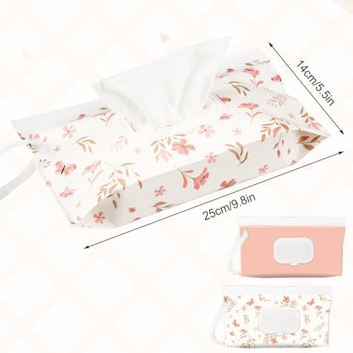 Febsnow portable refillable wet wipes pouch with pink flower design