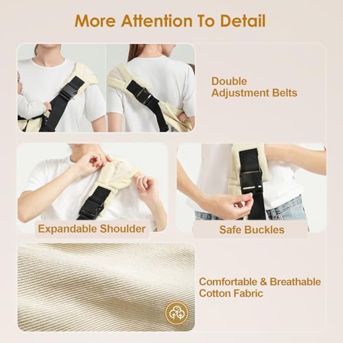 Close up details of the premium breathable material and heavy duty stitching on the black baby carrier.