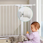 Pressure mounted safety gate wall guard installed on a home hallway doorway frame.