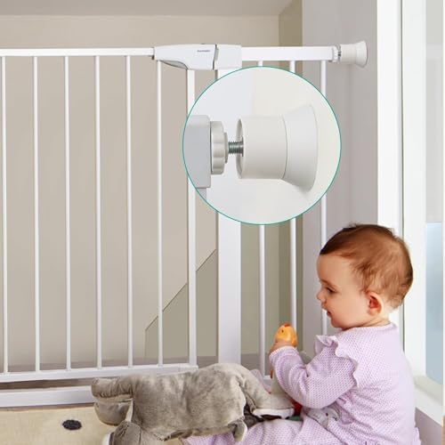 Pressure mounted safety gate wall guard installed on a home hallway doorway frame.