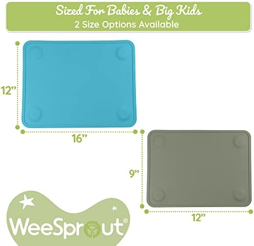 WeeSprout baby suction cup placemat rolled up neatly next to a diaper bag showing travel portability