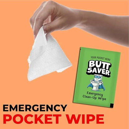 Close-up of the emergency underpants and butt saver wet wipe from the Pelto survival kit.