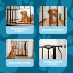 Black metal pressure mounted dog gate with four inch extension kit