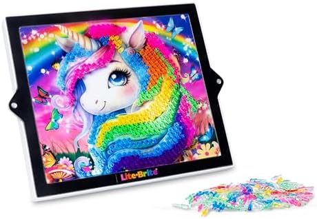 Lite-Brite Color Pop art board propped up on its built-in easel showcasing steady light mode.