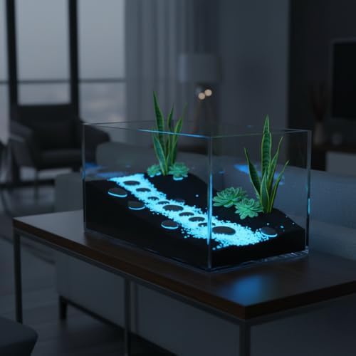 Glow in the dark aquarium sand used in a glass vase