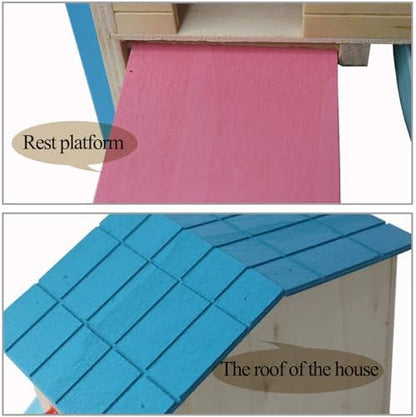 kathson Hamster House Pets Small Animal Hideout with Funny Climbing Ladder Slide Wooden Hut Play Toys Chews for Small Animals Like Dwarf Hamster and Mouse(Blue) - Image 6
