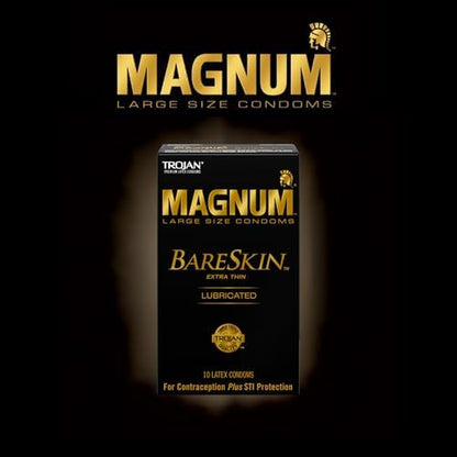 Trojan Magnum Bareskin box resting on a minimalist background illustrating secure personal care products.
