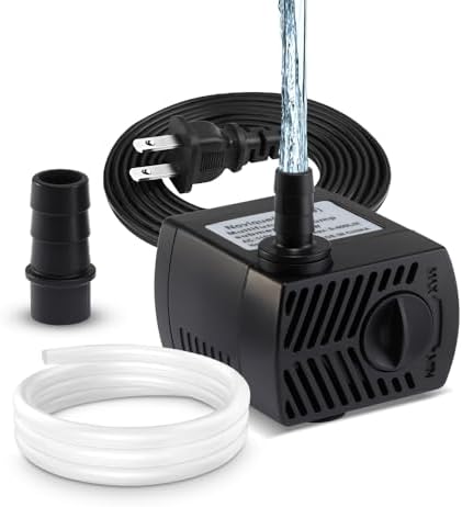 Novique mini fountain pump with adjustable flow dial and premium black finish.