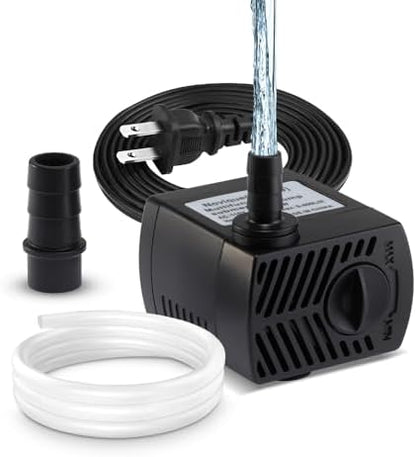 Novique mini fountain pump with adjustable flow dial and premium black finish.