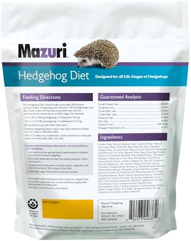 Mazuri nutritionally complete hedgehog diet packaging back details