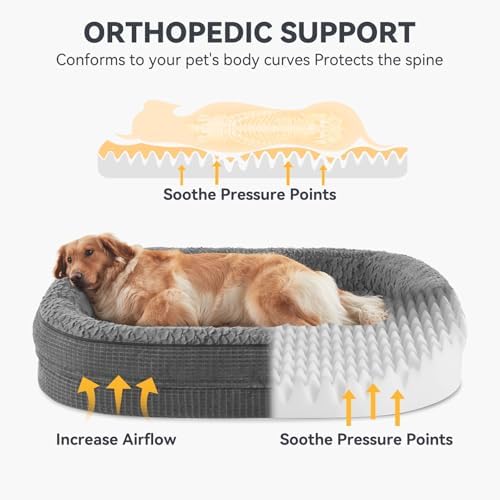 JOEJOY Orthopedic Dog Beds Large Sized Dog, XL Egg-Crate Memory Foam Pet Couch Bed with Bolster Sides, Waterproof Lining, Removable Washable Cover & Non-Slip Bottom, Grey - Image 3