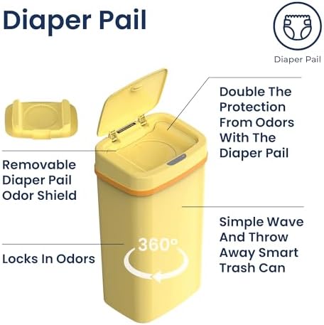 Nine Stars 4.2 Gallon Motion Sensor Trash Can open lid view displaying inner odor control flaps.