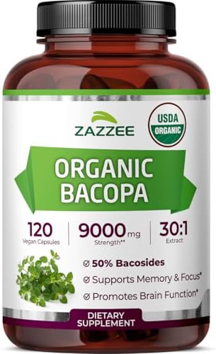 Side label of Zazzee Bacopa Monnieri 30:1 extract highlighting the 9000 mg strength.