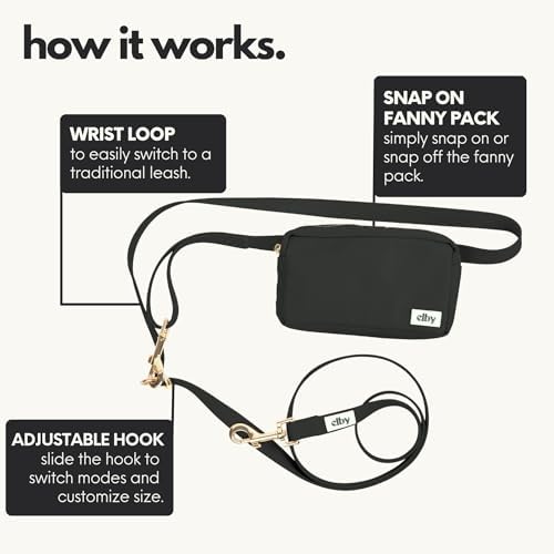 Elby hands free leash gold hook adjustment detail